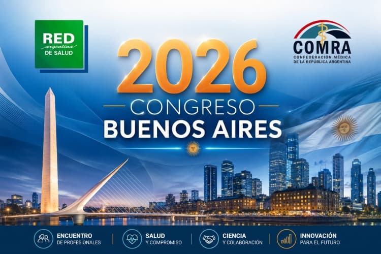 Banner del Congreso Congreso Anual de la RED Argentina de Salud C.C. y Congreso Nacional de Salud de COMRA